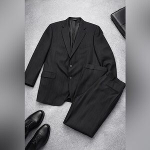 Jos A Bank 48R 38x31 Black Pinstripe 100% Wool Mens Jacket Pants Suit